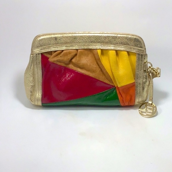 ELLIOTT LUCCA RARE CALYPSO COLORBLOCKED LEATHER CLUTCH - Picture 2 of 11